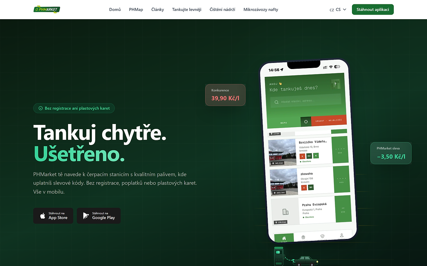 PHMarket, aplikace pro levnější tankování